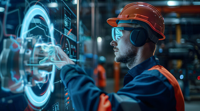 IoT Industry 4.0 concept engineer using AI & AR to monitor smart factory machinery and robotics