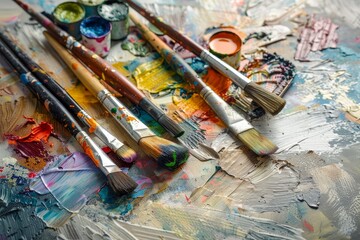 Fototapeta premium Realistic photograph of a complete Art supplies,solid stark white background, focused lighting 