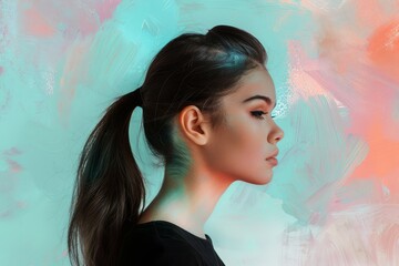 Illustration of a woman with ponytail hairstyle 