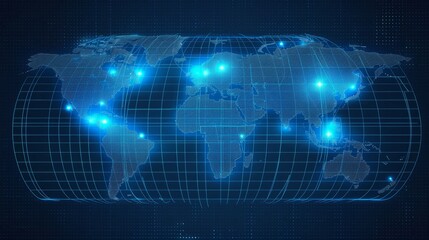 Fototapeta premium Global world wide web. Communication technologies for different spheres of activity (business). Digital global map of the Earth. Grid. A global network. Illustration for advertising or presentation.