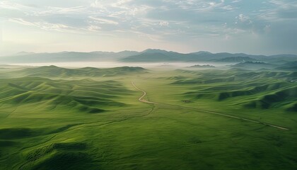 Fototapeta premium Serene Dusk Over U Altar: Majestic Mountain Range Amidst Verdant Hills