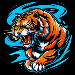 street artgraffiti, strong aggressive bengal tiger, for t-shirt design, illustration isolated in