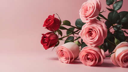 Composition of roses on pink background 
