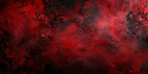 Abstract red and black textured background with dynamic brush strokes and splashes, creating a bold and intense visual impact with a sense of movement and energy. red grunge wall texture, halloween