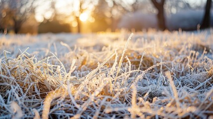 Obraz premium Frost covered dry grass in the fall