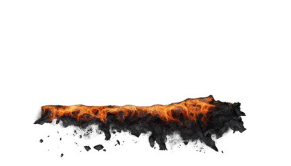 Close-up of burning flames and charred ashes isolate on transparent background, cutout, png