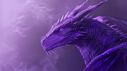 Royal purple dragon visage against a minimalist backdrop, exuding regal authority