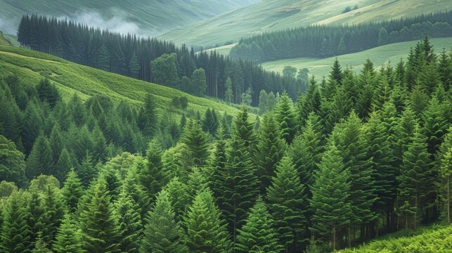 A dense forest of conifers covers the slopes of a grouping of drumlins providing a serene and sheltered environment.