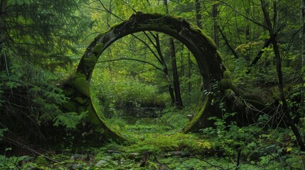 A mystical display of circular green patches appearing to be a gateway to another world.