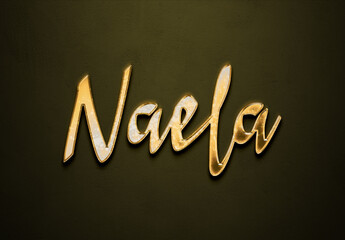 Old gold text effect of Arabic name Naela with 3D glossy style Mockup.