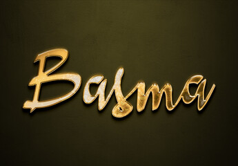 Old gold text effect of Arabic name Basma with 3D glossy style Mockup.