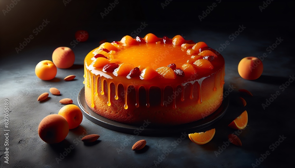 Wall mural An image of Orange-Almond Cake in dark background