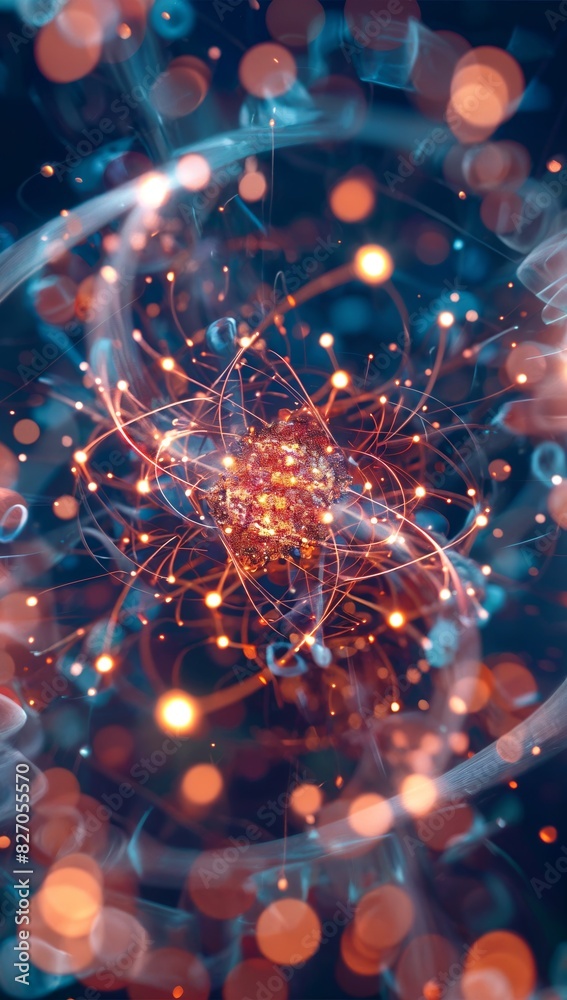 Poster futuristic quantum computing system in particle simulation for cloud-based data processing
