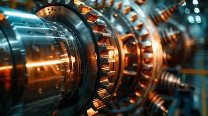 Fototapeta premium Close-up view of high precision machinery gears, showcasing intricate engineering and mechanical components.
