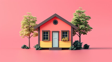 Illustration of a plastic house with kids playing in front, showcasing a protection theme