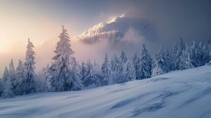 Fototapeta premium Winter Landscape at Mountain in Chilly Morning