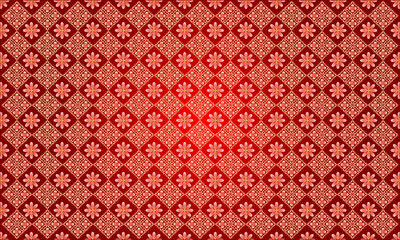 Red background, seamless Thai ethnic pattern. Floral pattern for texture or print on fabric or packaging paper.