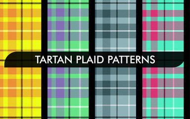 Seamless Tartan Plaid Pattern Designs with Bright Colors