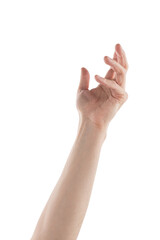 Adult man left hand to hold something isolated on white
