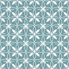 Seamless oriental geometric pattern. White ornament on a gray-blue background.