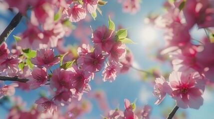 Obraz premium Timelapse of cherry flowers blooming on a sky background. 4k Video.