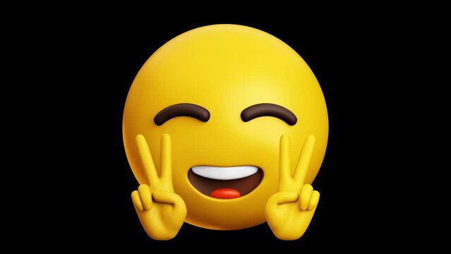 peace hand emoji, 3d emoticon animation, Alpha channel, Transparent video	