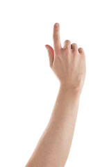 Obraz premium Adult man left hand pointing with index finger isolated