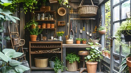 picturesque garden shed interior design , garden shed interior with DIY tools