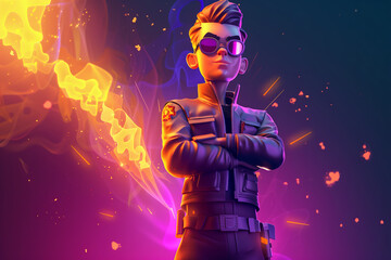 Naklejka premium 3d game character cartoon portrait glow effect 3d background isolated