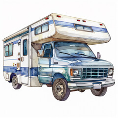 Naklejka premium recreational vehicle on the white background, watercolor, cartoon
