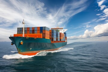 3d cargo container ship in sea