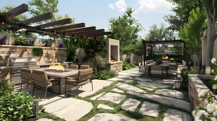 Obraz premium well-designed patio with outdoor kitchen , ideas for a patio with an outdoor kitchen