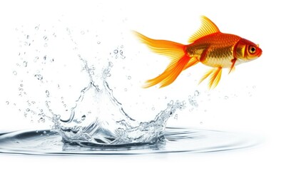 Goldfish jumping out of water. AI.