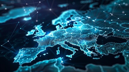 Abstract map of Western Europe with digital connections as global network concept