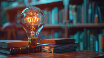 Student brainstorming with lightbulb and certificate representing intellect and education. Bright colors, realistic 3D render close-up with copy space, capturing educational success and creativity.