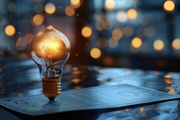 Student brainstorming with a lightbulb and certificate symbolizes intellect and education in a 3D render. Bright colors and realistic style close-up with copy space, perfect for educational themes.