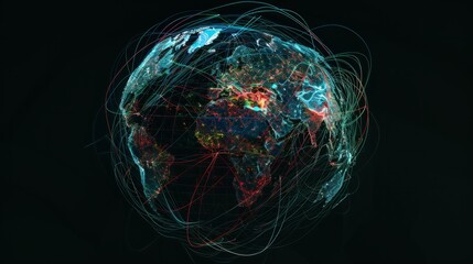 Global world wide web. Communication technologies for different spheres of activity (business). Digital global map of the Earth. Grid. A global network. Illustration for advertising or presentation.