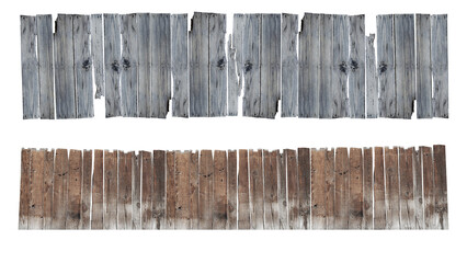 old wooden fence isolated on transparent background.