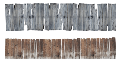 old wooden fence isolated on transparent background.