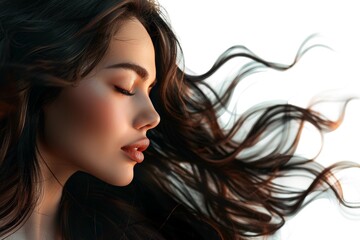 Naklejka premium Young Woman With Flowing Hair Relaxing Outdoors During Golden Hour