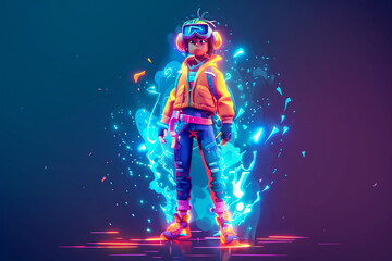 Obraz premium 3d game character cartoon portrait glow effect 3d background isolated