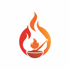 Hot cooking with fire logo design vector art illustration