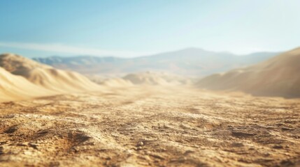 A landscape transforming into a desert, visualizing the effects of desertification as fertile lands become barren. , natural light, soft shadows, with copy space, blurred backgroun