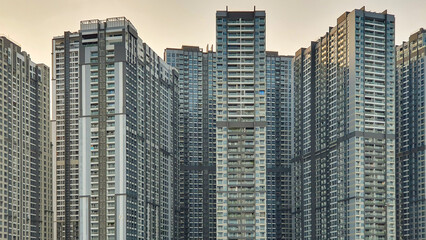 Obraz premium Exterior View Of Crowded Apartment Buildings In Ho Chi Minh City, Vietnam.