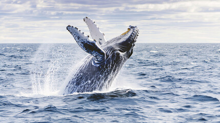 Fototapeta premium A big whale jumping half out of the water