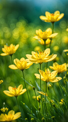 Fototapeta premium Delicate Yellow Flowers in a Spring Meadow.