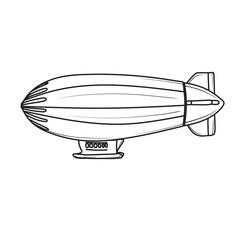 Vector illustration of Blimps vintage airship zeppelin hand drawn sketch line art, side view, isolated on white background, For kids coloring book or science illustration.