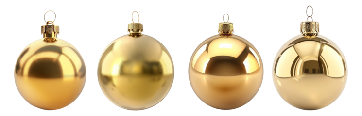 Gold ball Christmas tree ornament isolated on transparent background.