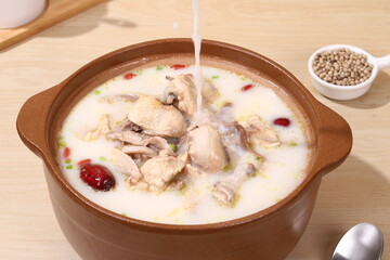 Pork belly and chicken soup, traditional Chinese cuisine Cantonese cuisine