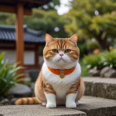 Obraz premium round face and chubby exotic short hair cat in japanese style